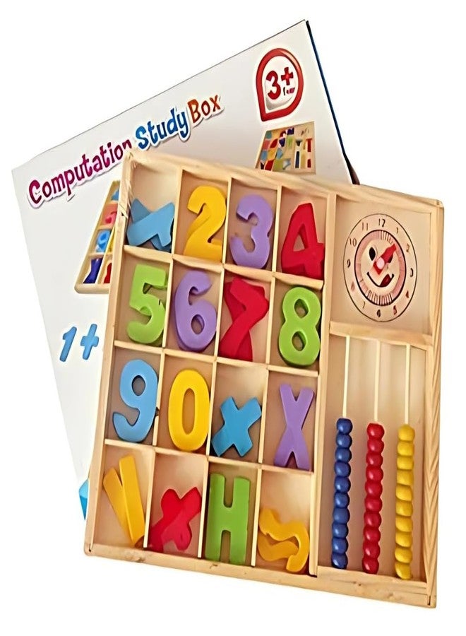 سمونيو صندوق تعليمي خشبي من سمونيو للأطفال، يتضمن عدادًا وساعة ومكعبات أرقام وقلم تحديد، لعبة ألغاز تعليمية للتعلم المنزلي وممارسة الرياضيات (لون عشوائي). - Image 2